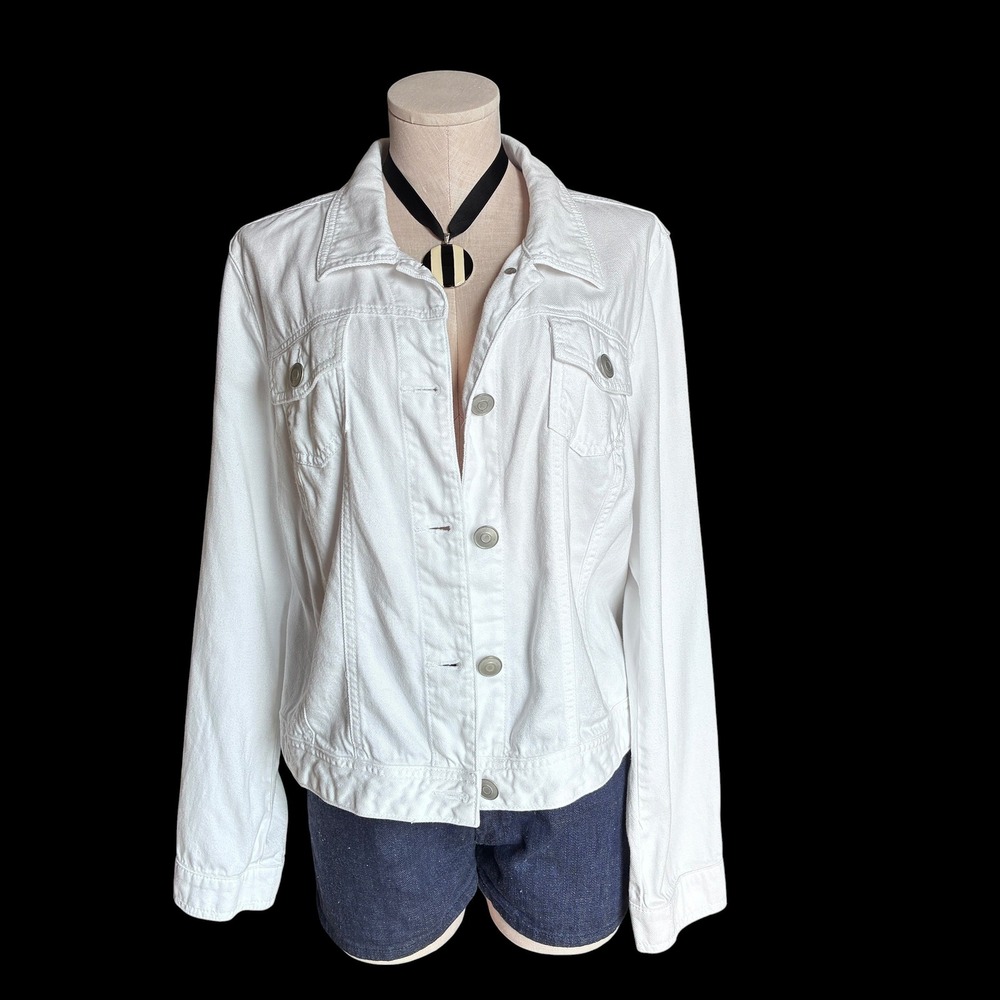 Lane Bryant White Denim Jacket Button Front Lightweight Plus Size 16